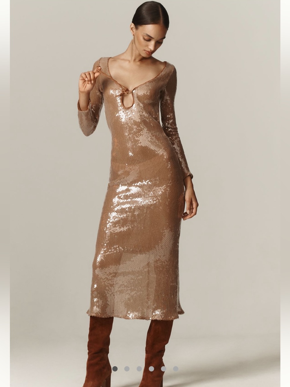NWT Anthropologie Sequin Keyhole Long Sleeve Midi Dress